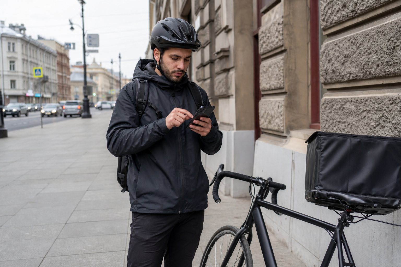 Курьер обращается в поддержку через смартфон
